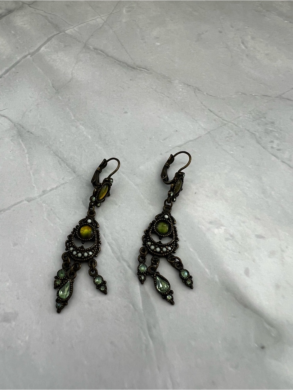 Vintage Earrings c1930s Chandelier Opalescent Yellow/ Green Spain